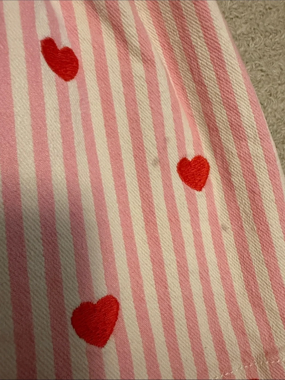 Mini Boden Pink & Red Striped Dress with Heart Motif